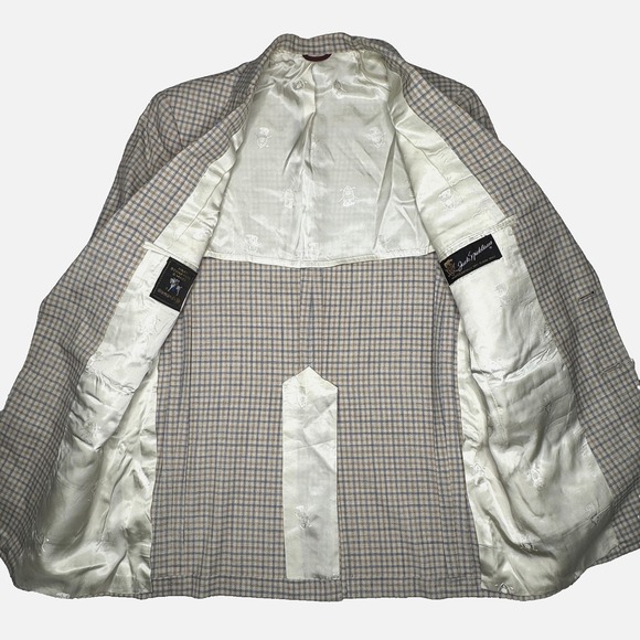 Vintage Jack Nicklaus Hart Schaffner Marx Blazer Mens 40R Beige Blue Plaid 80s - Picture 3 of 10